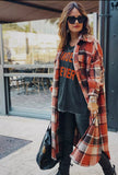 Plaid Flannel Jacket Maxi Length Orange LOW STOCK